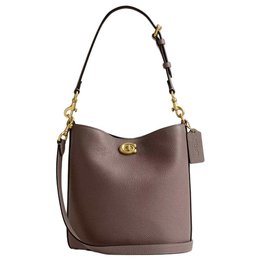COACH Willow Leather Bucket Bag, Portable Crossbody Bag, Shoulder Bag Small Women's Brass & Black Stone