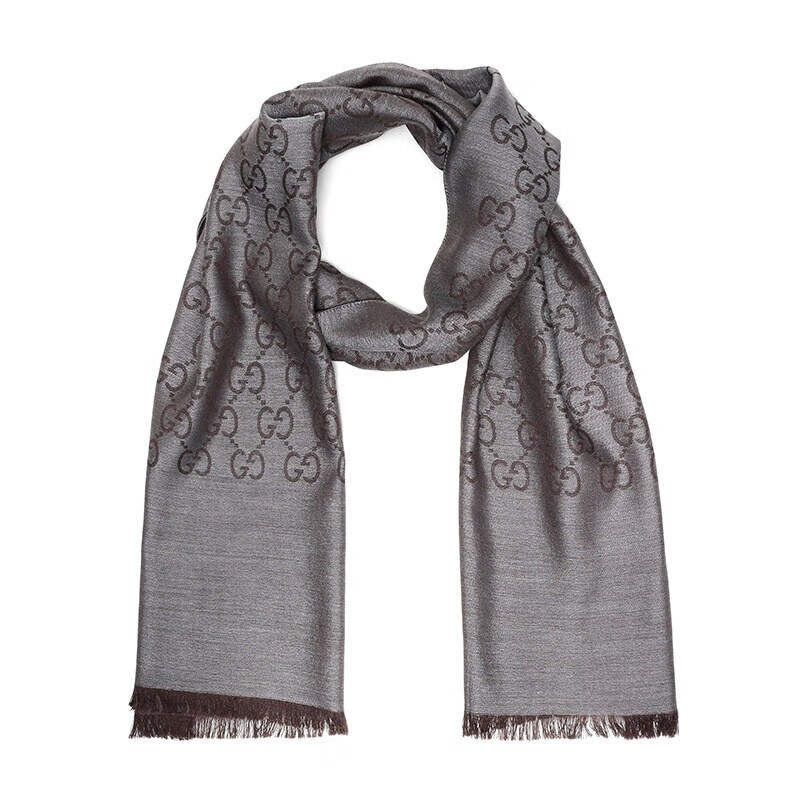 GUCCI Women's GG Logo Wool Silk Scarf 'Dark Gray'