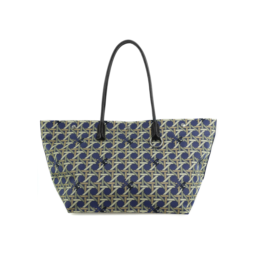 TORY BURCH Canvas With Leather Trim Tote Bag, Shopping Bag, Handbag, Shoulder Bag Women's Marine Blue