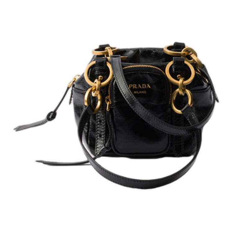 PRADA PRADA Cow Leather Shoulder Bag Mini Women's Black