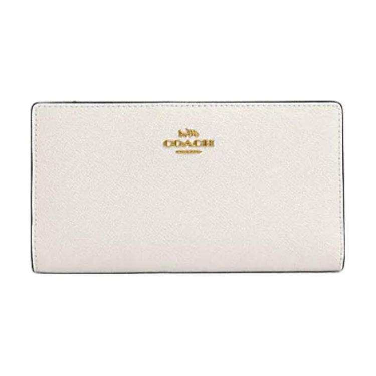 COACH Slim Wallet Cross Grain Leather Wallet Small Women's Chalk White