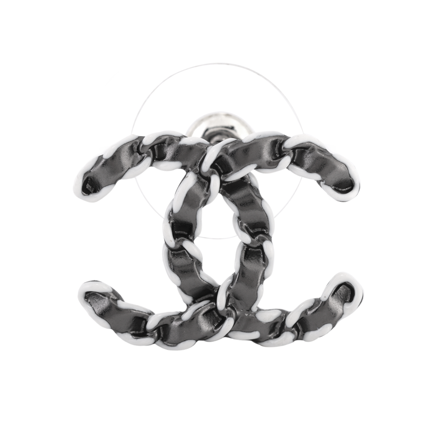 CHANEL Leather Metal Stud Earrings Women's