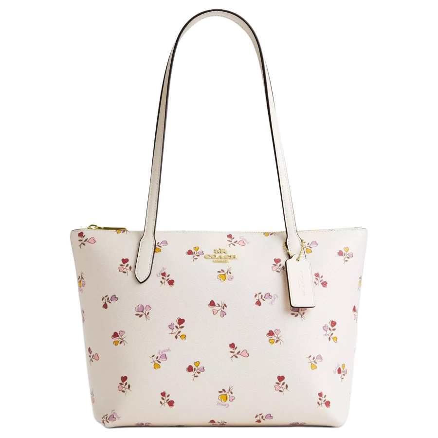 COACH Fiona Coated Canvas Tote Bag, Shopping Bag, Shoulder Bag Medium Women's Gold & Chalk
