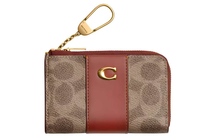 COACH Coated Canvas With Calfskin Key Pouch Regular Unisex Brass & Tan