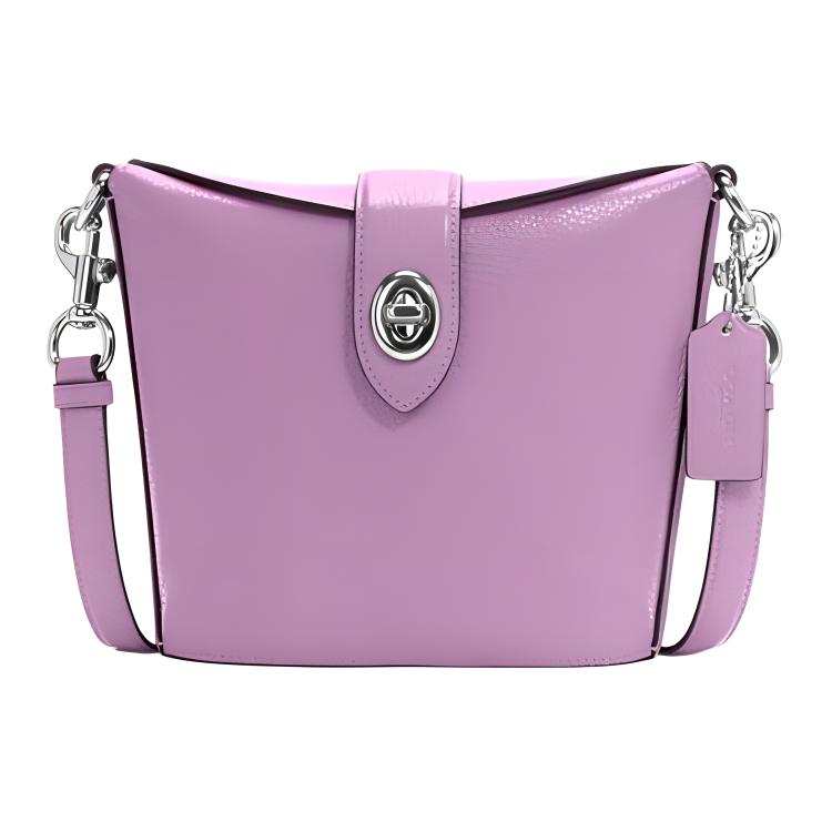 COACH Pebble Texture Cow Leather French Fries Bag, Shoulder Bag, Crossbody Bag Women's Lavender Purple
