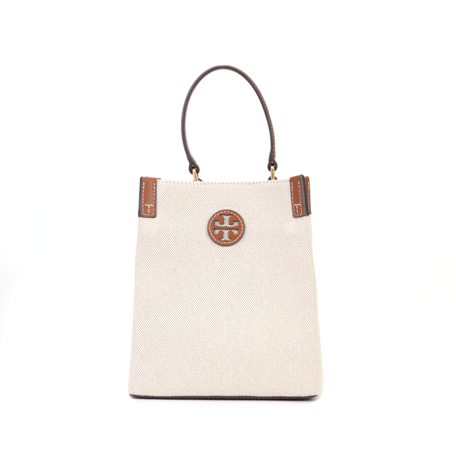 TORY BURCH Canvas With Leather Quality Bucket Bag, Shoulder Bag, Crossbody Bag, Handbag Regular Women's White & Brown