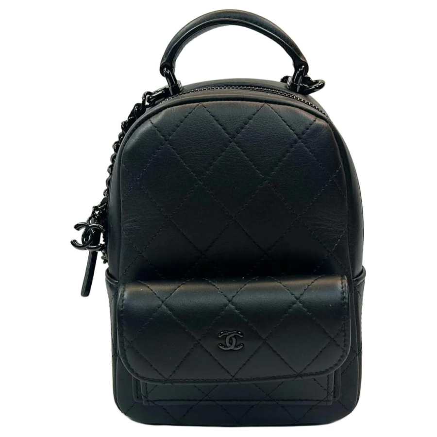 CHANEL 25C Calfskin With Black Buckle Backpack Mini Unisex Black