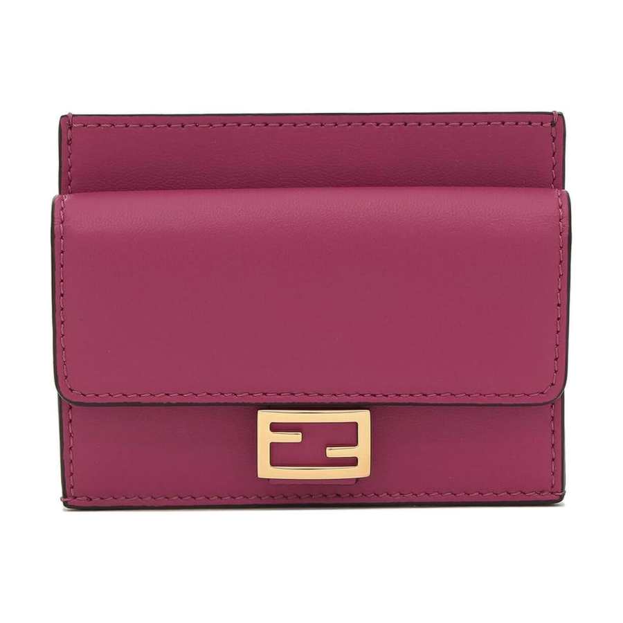 FENDI Leather Card Holder Women's Rose Red