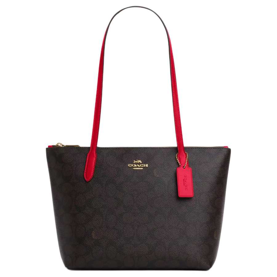 COACH Coated Canvas Tote Bag, Shopping Bag, Shoulder Bag Medium Women's Walnut