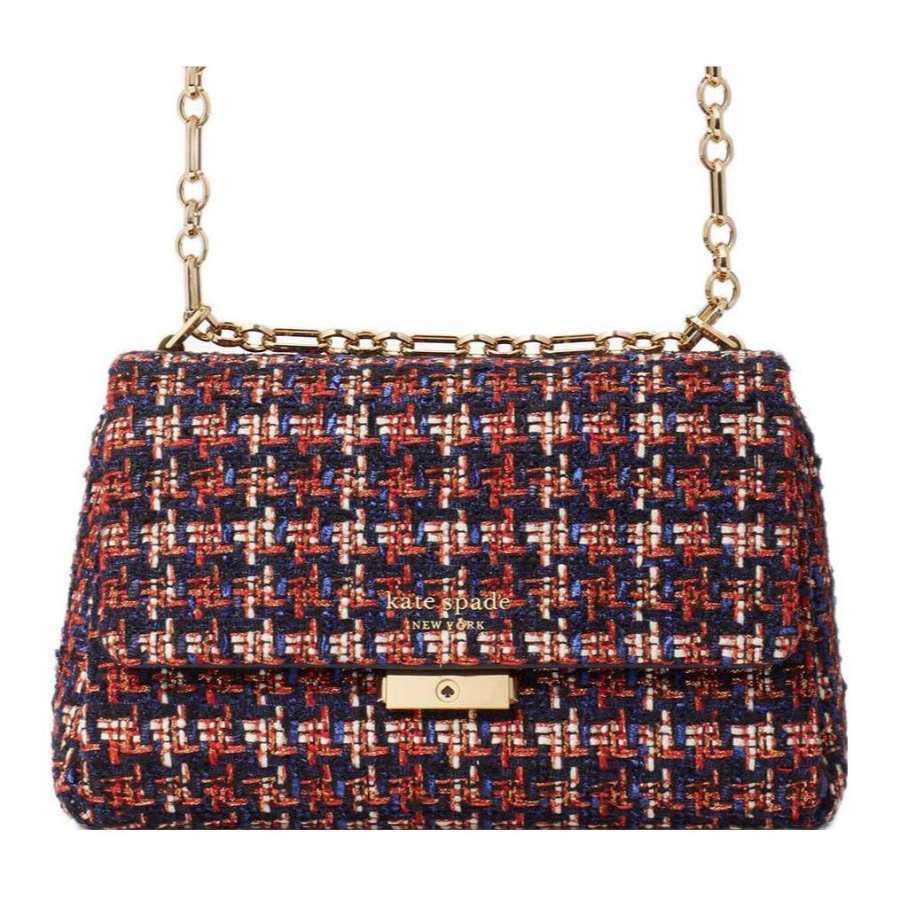 Kate Spade Carlyle Tweed Small Square Bag, Crossbody Bag, Shoulder Bag Medium Women's Red & Blue & White