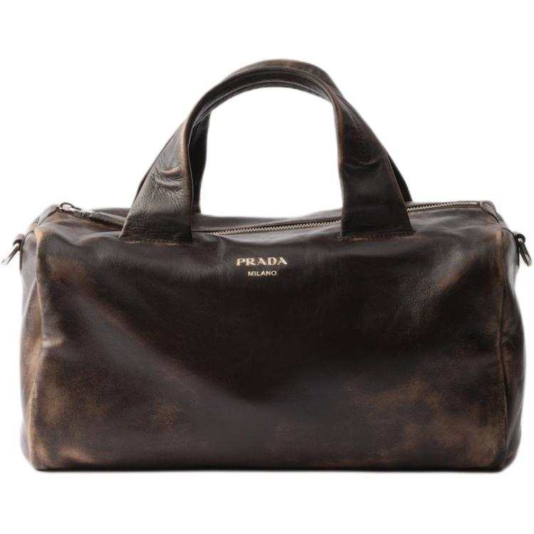 PRADA PRADA Lambskin Travel Bag Men's Dark Brown