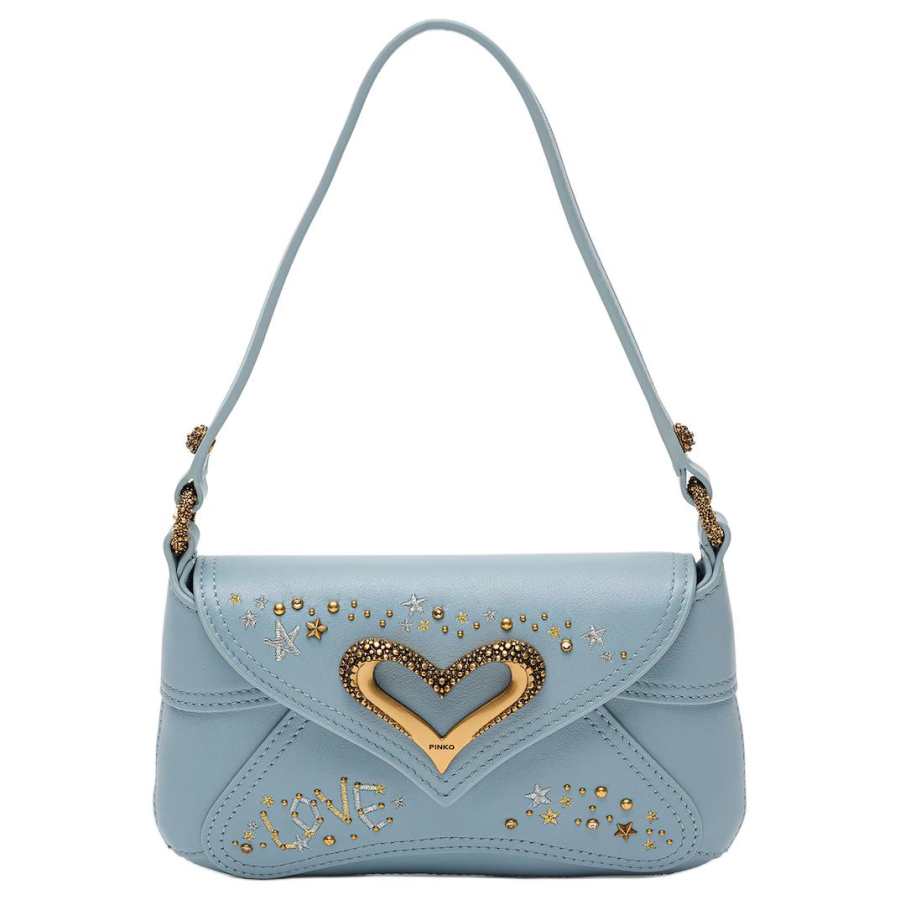 PINKO Natural Leather Shoulder Bag Small Women's Light Blue