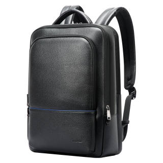 BOPAI Top Grain Cow Leather Laptop Bag Backpack Men's Black