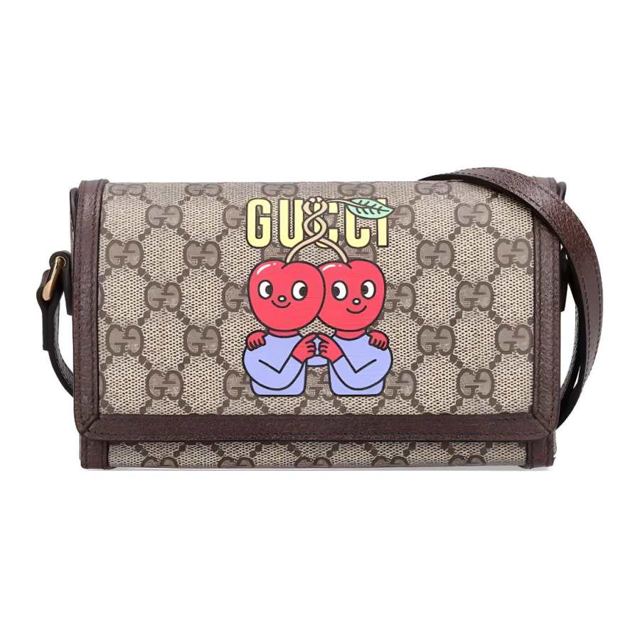 GUCCI Leather Binding Supreme Canvas Box Bag, Shoulder Bag, Crossbody Bag Mini Men's Brown