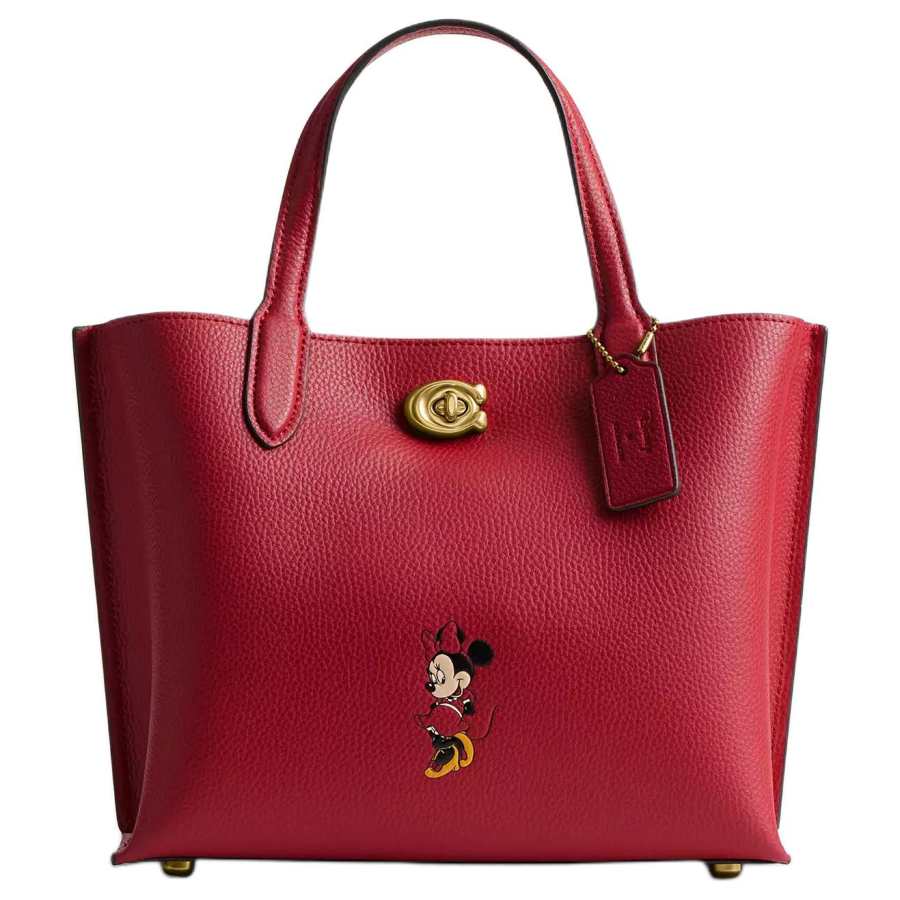 COACH X Disney Collaboration Willow Minnie Pebble Leather Tote Bag, Shopping Bag, Handbag Medium Women's Red