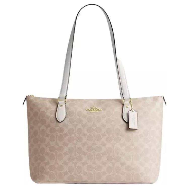 COACH Gallery Coated Canvas Tote Bag, Shoulder Bag Large Women's Silver Sand & Gray Umber