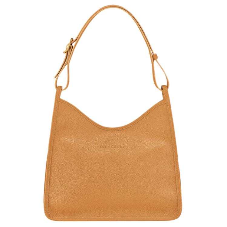 LONGCHAMP Le Foulonné Cow Leather Hobe Bag, Handbag, Shoulder Bag Medium Women's Walnut