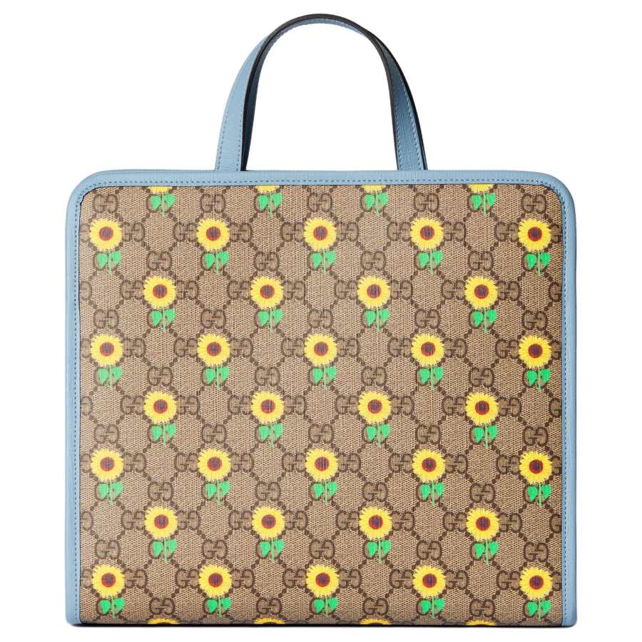 GUCCI Bamboo Canvas Tote Handbag Kids' Beige & Dark Brown