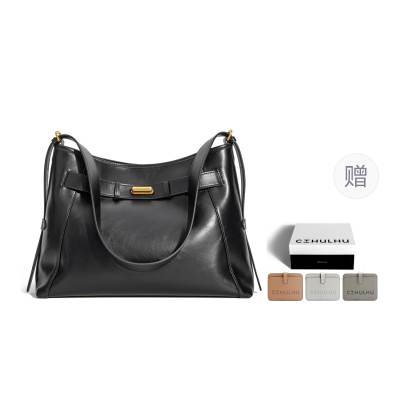 Cthulhu Cow Leather Large Capacity Capsule Tote Bag, Shoulder Bag Large Women's Brown/Black