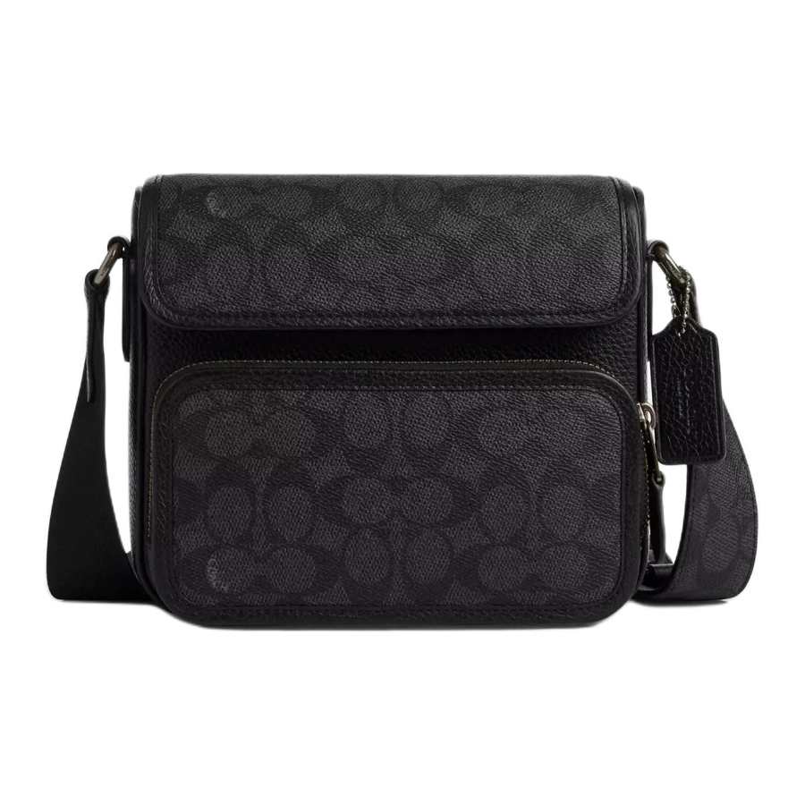 COACH Sullivan Coated Canvas With Leather Shoulder Bag, Crossbody Bag Small Men's Black