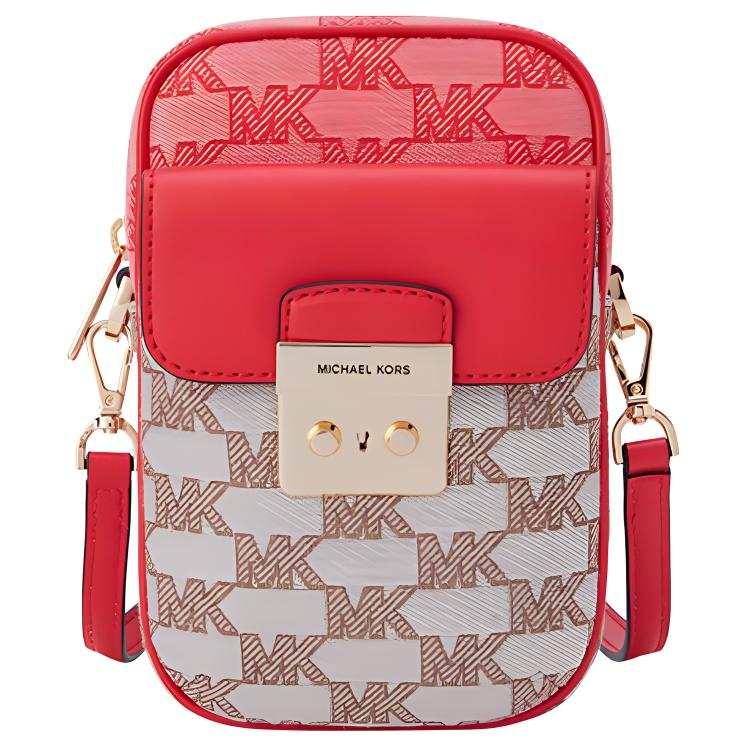 MICHAEL KORS Sloan Fabric Crossbody Cell Phone Pouch Small Women's Watermelon Red & Beige