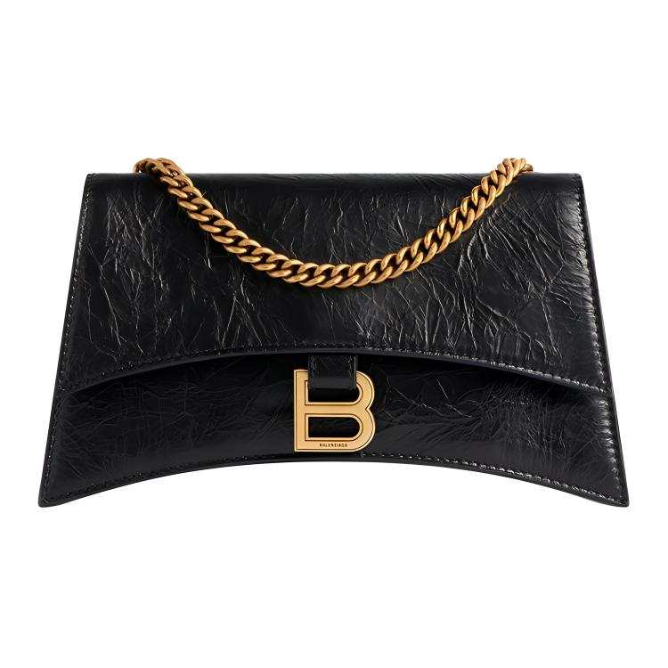 Balenciaga Crush Embossed Calfskin Crossbody Bag, Shoulder Bag Women's Black