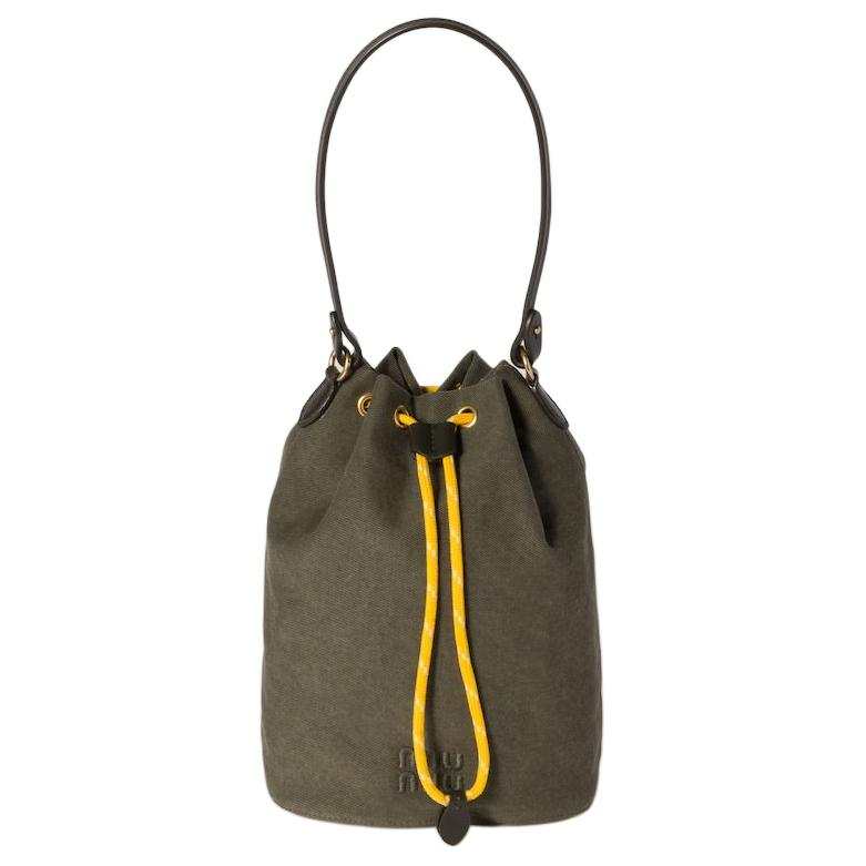 MIU MIU Cotton Bucket Bag Handbag Women's Olive Green