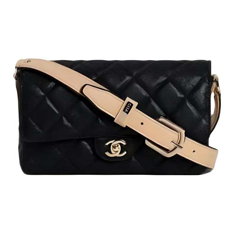 CHANEL Calfskin & Gold Metal Crossbody Bag, Shoulder Bag Women's Black