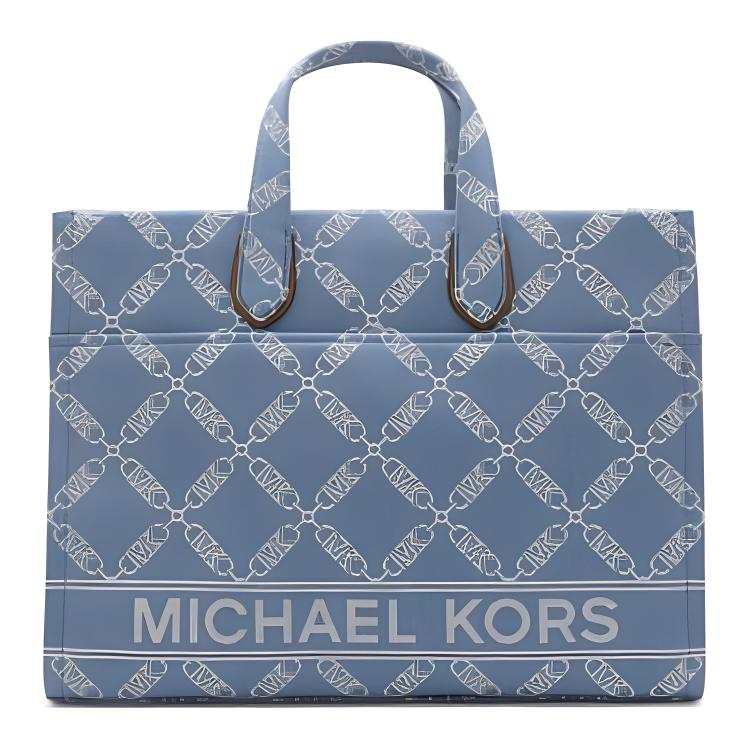 MICHAEL KORS Canvas Tote Bag, Shopping Bag, Shoulder Bag, Handbag Women's Blue & White