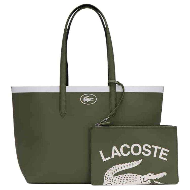 LACOSTE PVC Tote Bag, Shopping Bag, Handbag, Shoulder Bag Large Women's Olive Green & Dark Blue