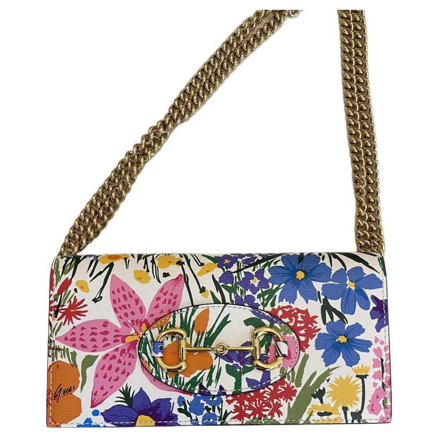 GUCCI Horsebit 1955 Leather Crossbody Bag, Shoulder Bag Women's White/Multicolor