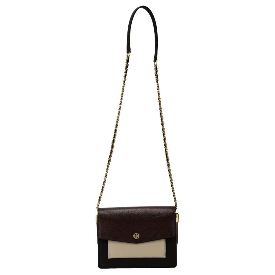 TORY BURCH Robinson Cow Leather Trunk Bag, Crossbody Bag, One Shoulder Handbag Women's Burgundy & White & Black