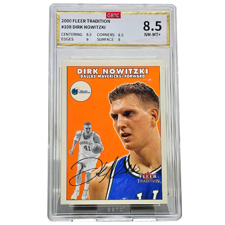 FLEER Nowitzki Star Card 2000 Rising Stars Era, Pen Signature Card, Iconic Moment With Large Head, Gold Logo Collection