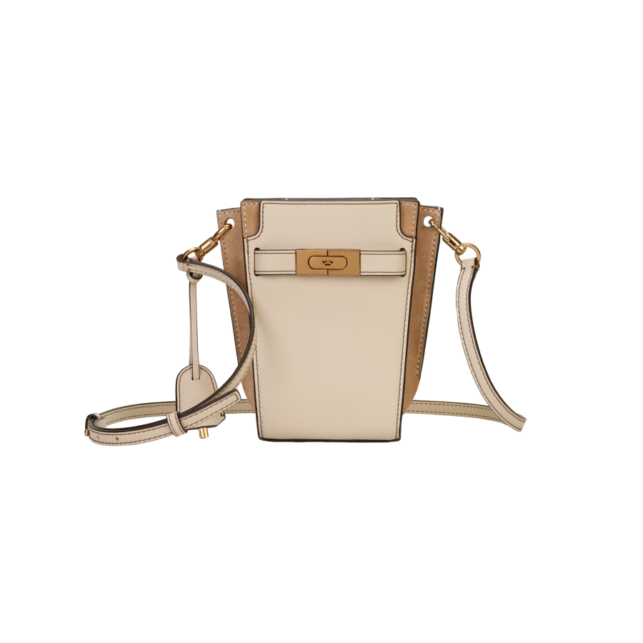 TORY BURCH Lee Radziwill Leather With Suede Trim Shoulder Bag, Crossbody Bag Mini Women's White