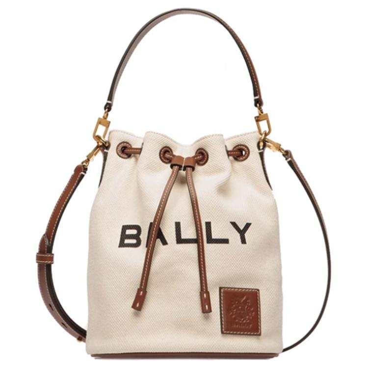 BALLY Cotton Bucket Bag, Shoulder Bag, Crossbody Bag, Handbag Medium Women's Natural