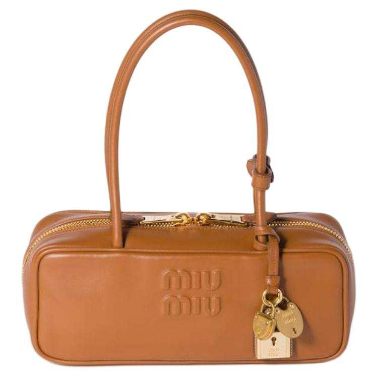MIU MIU Beau Calfskin Handbag, Shoulder Bag Small Women's Cognac Brandy