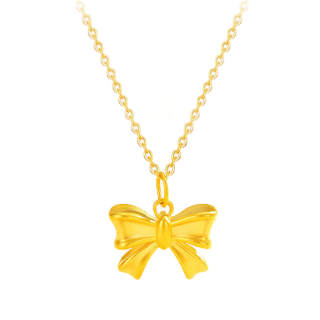 CHINA GOLD Bowknot Necklace, Princess On The Run Refined Sweet And Cute Everyday Versatile Collarbone Chain Solid Gold