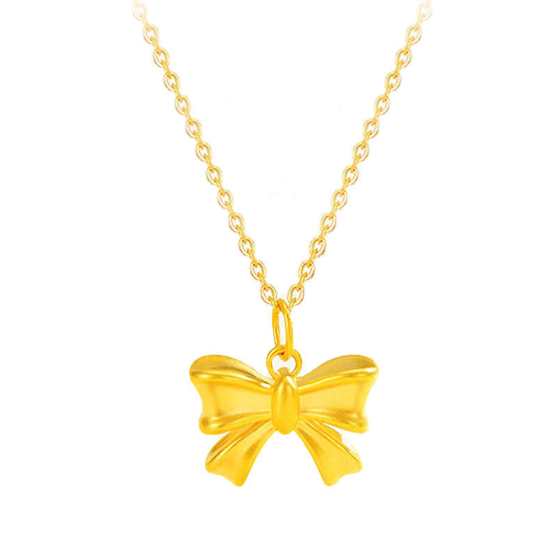 CHINA GOLD Bowknot Necklace, Princess On The Run Refined Sweet And Cute Everyday Versatile Collarbone Chain Solid Gold