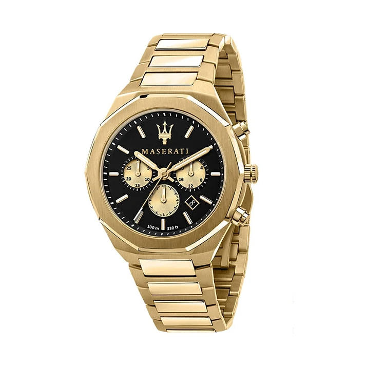 Maserati Windrunner 3 Eye Chronograph Collection Wrist Watches Quartz Movement Stainless Steel Strap Black Dial