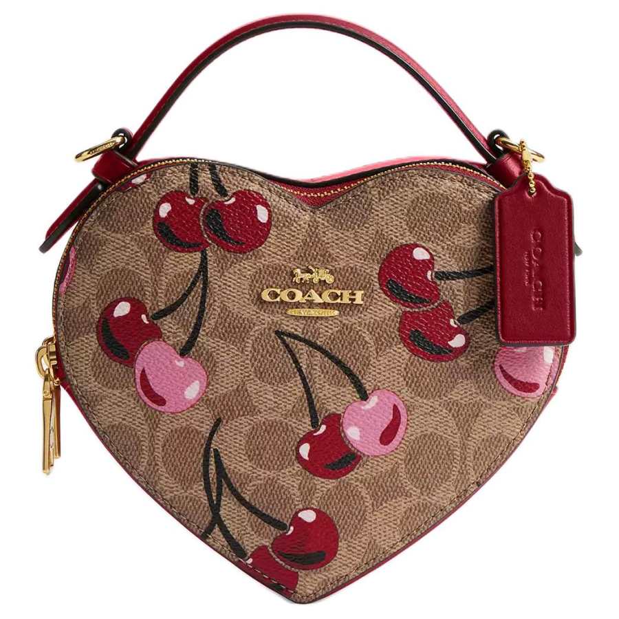 COACH Heart Coated Canvas Heart Shaped Bag, Shoulder Bag, Crossbody Bag, Handbag Mini Women's Tan