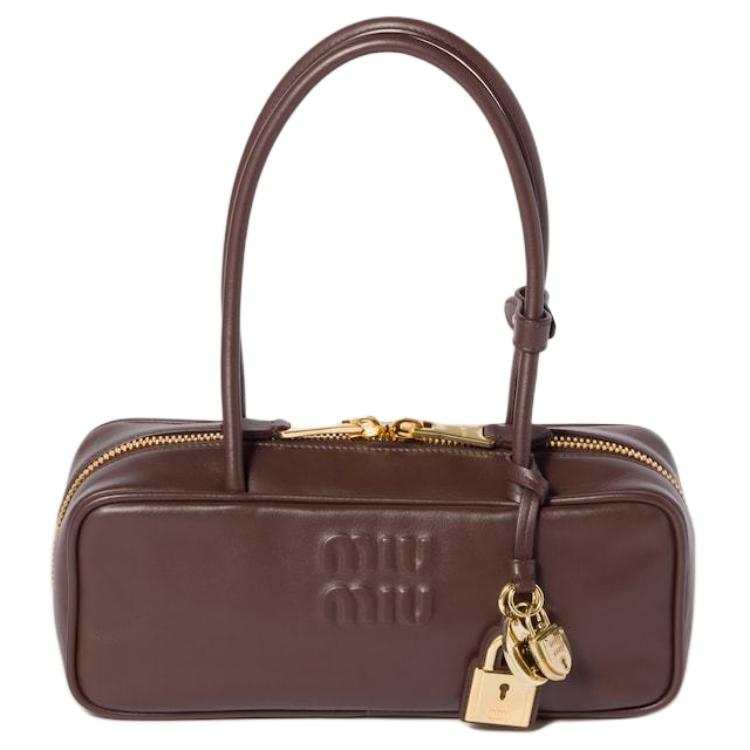 MIU MIU Beau Cow Leather Handbag, Shoulder Bag Women's Heather Wood Color