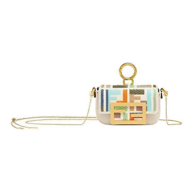 FENDI Baguette Canvas panelled Leather Detailing Handbag, Shoulder Bag, Crossbody Bag Extra Mini Women's Multicolor