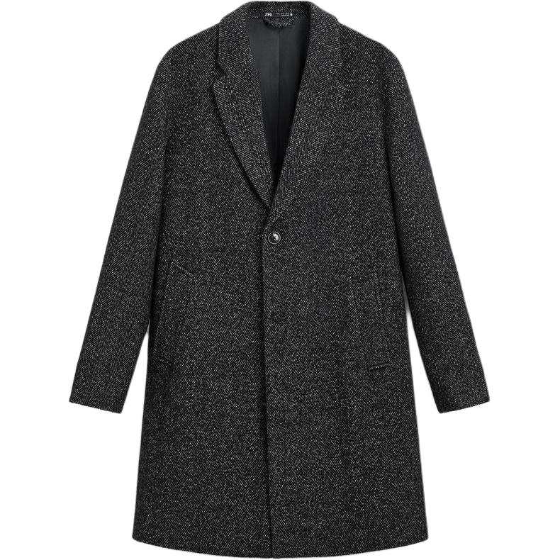 ZARA Coats Men's Gray Lapel Moderate Straight Fit