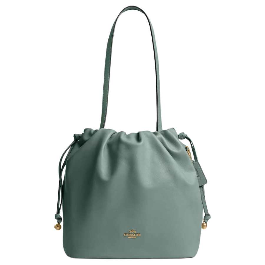 COACH Faye Leather Bucket Bag, Handbag, Shoulder Bag Large Women's Green