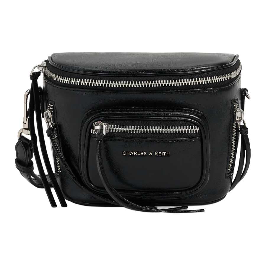 CHARLES&KEITH Pu Shoulder Bag, Crossbody Bag Women's Noir Black/Pewter Tin Gray/DENIM BLUE