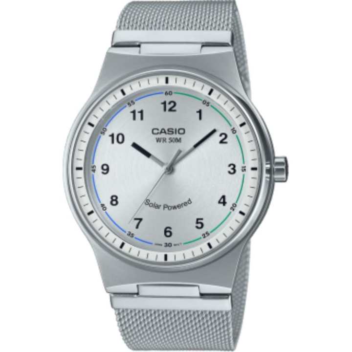 CASIO CASIO Solar Quartz Movement Stainless Steel Strap Watch Unisex Silver Dial