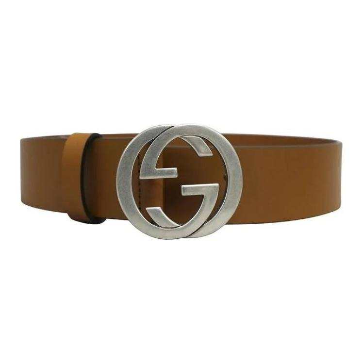 GUCCI GUCCI Interlocking G Leather Belts Men's Brown Width 3.7cm