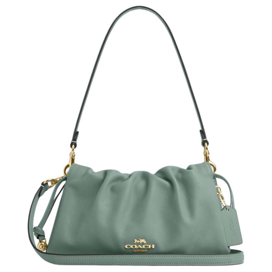 COACH Faye Leather Crossbody Bag, Shoulder Bag Medium Women's Gold With Sage Green
