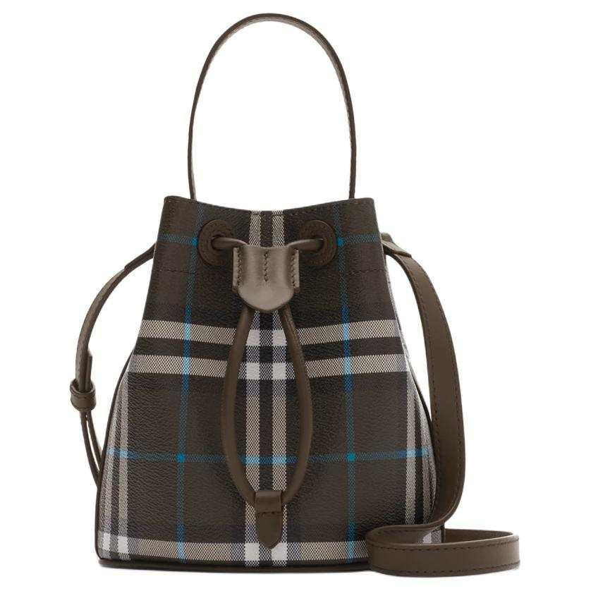 Burberry Elastane Bucket Bag, One Shoulder Handbag Mini Unisex Dark Brown