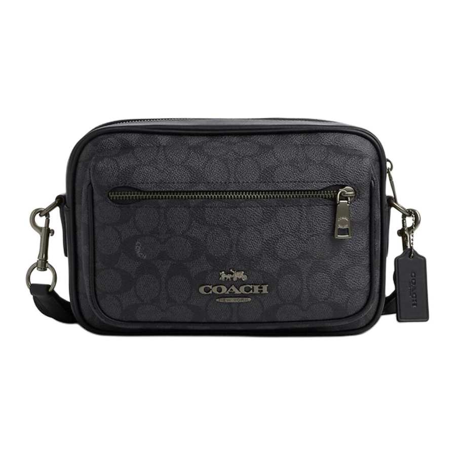 COACH Elias Coated Canvas With Smooth Calfskin Crossbody Bags Medium Men's Charcoal & Black